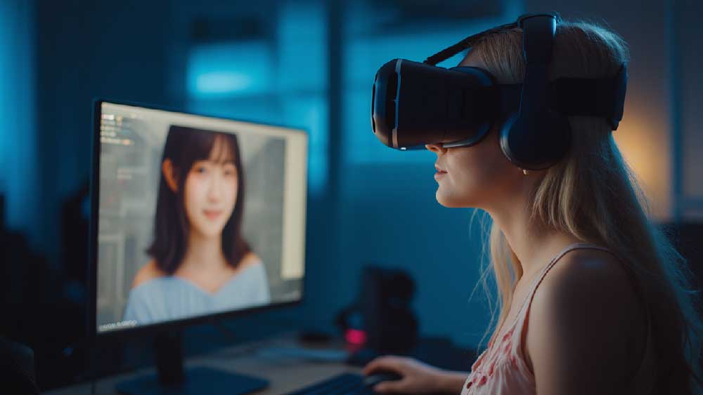 A VR gamer using AI deepfake technology to create a realistic digital avatar