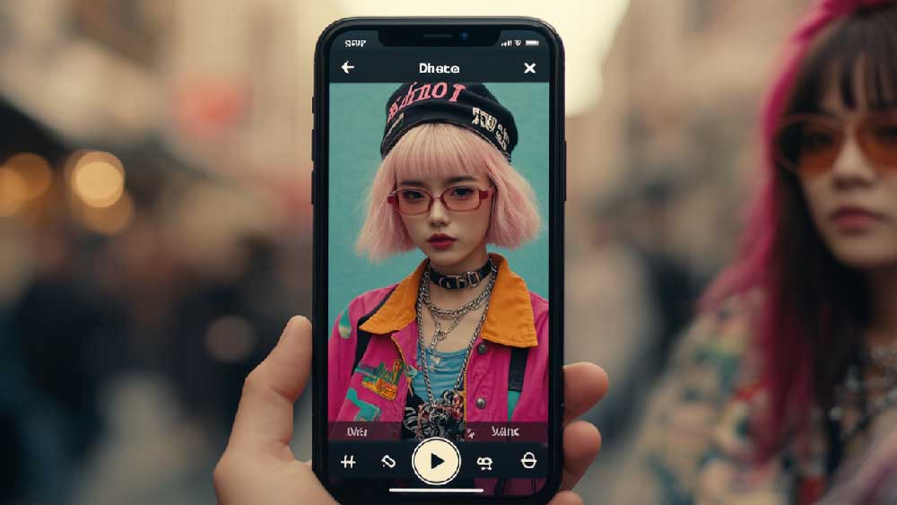 A fashion influencer styling and promoting thrifted outfits on social media