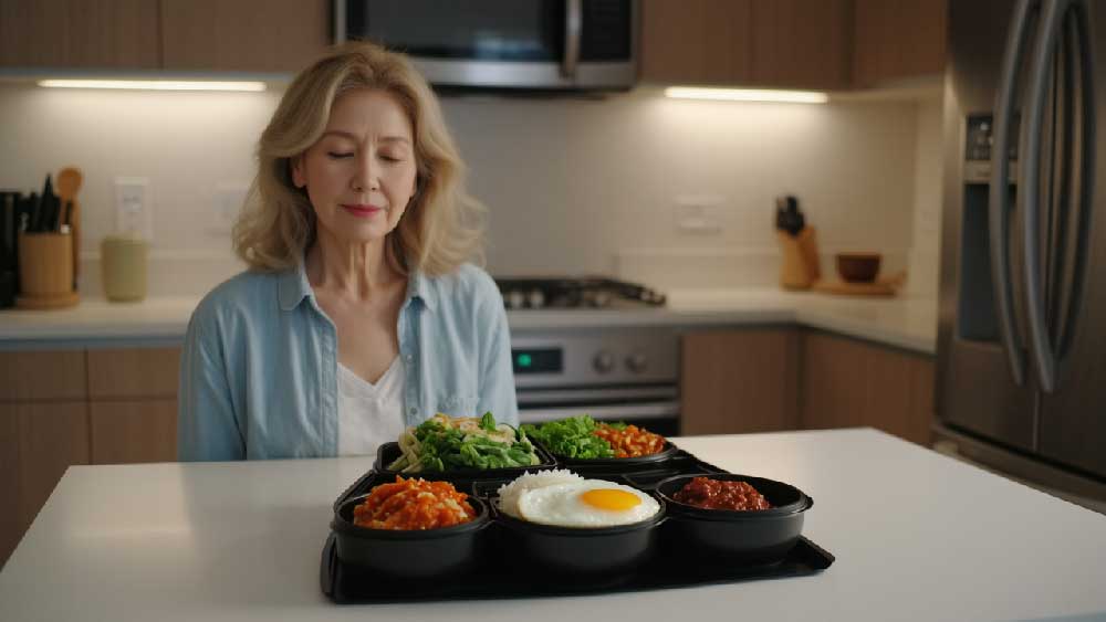 A Korean meal kit featuring pre-portioned ingredients for making bibimbap at home