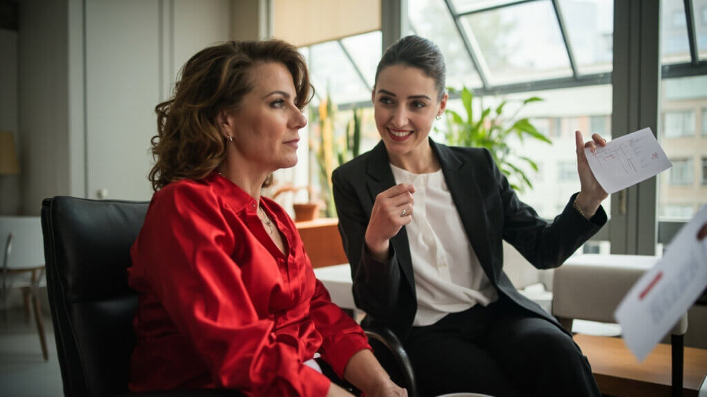 A financial advisor discussing a low-risk investment portfolio with a retired couple