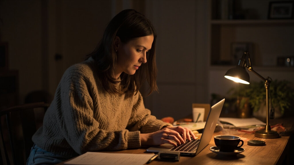 A senior freelancer reviewing a writing assignment for a remote client