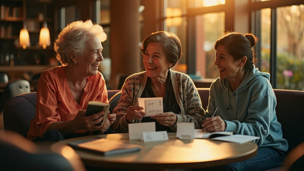 A supportive group of older female students studying together at college