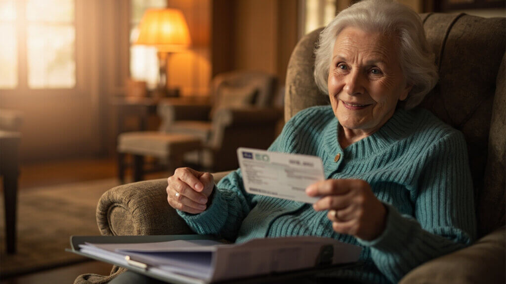 A senior woman reviewing her Medicare benefits with a confident expression