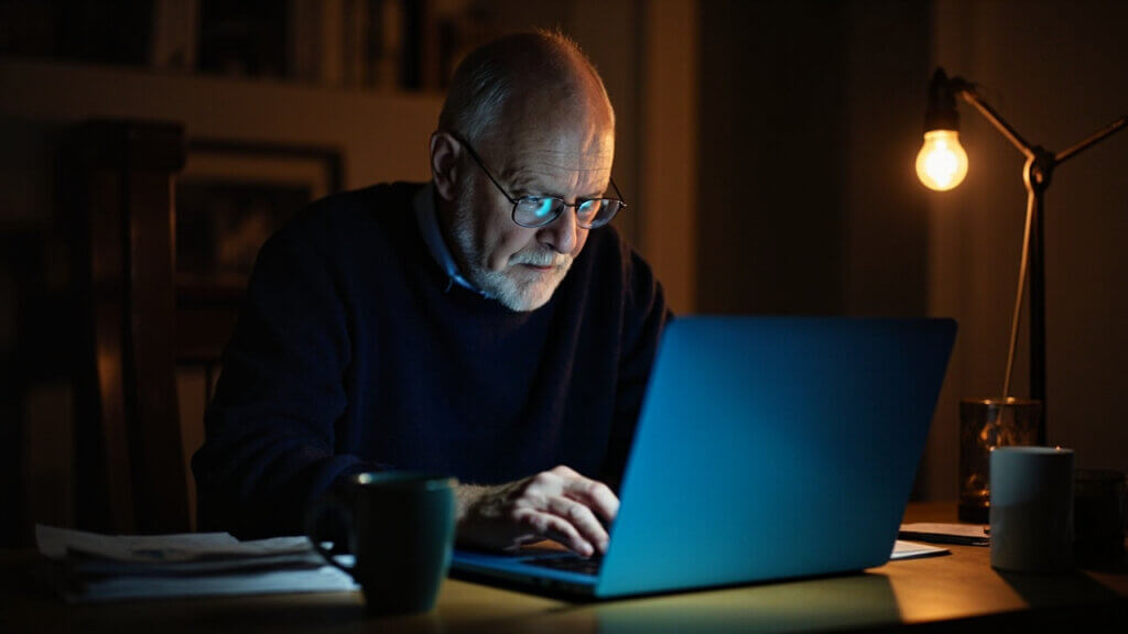 Man in his 60s applying for FAFSA online as part of his return to college