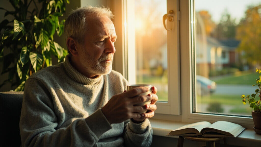 Older man enjoying sunlight in the morning to regulate his sleep cycle