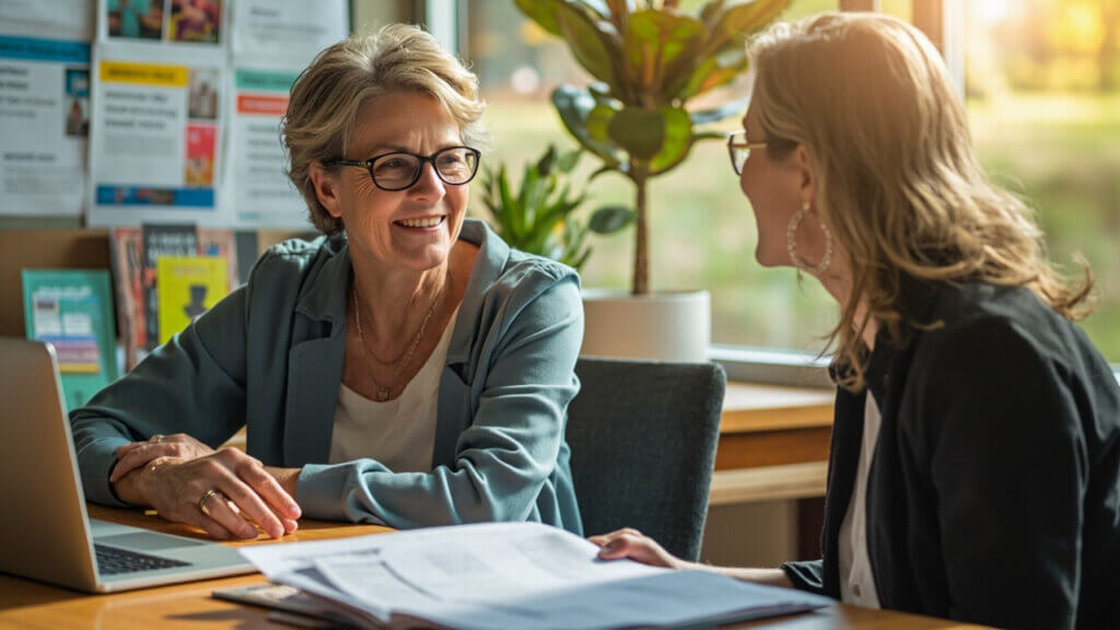 Older student discussing financial aid options with a college advisor