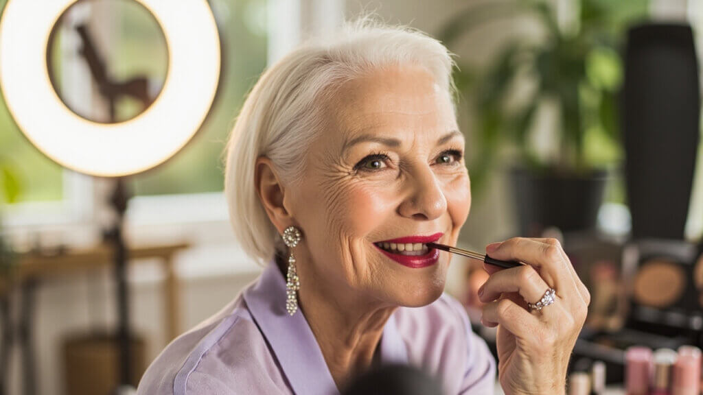Fashionable senior woman recording a beauty and lifestyle vlog