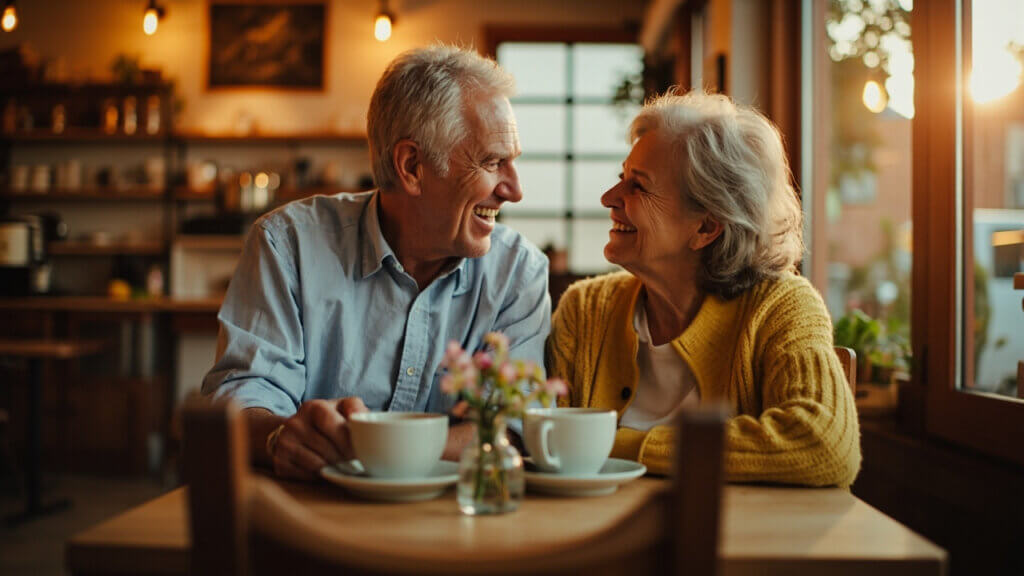 Happy senior couple on a date after meeting through a dating app