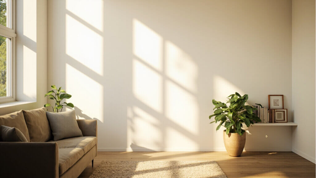 Minimalist living room for older adults, simple but warm and inviting