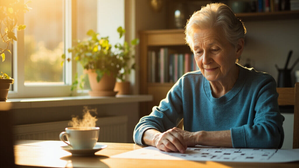 Older woman working on a brain puzzle to stay mentally sharp