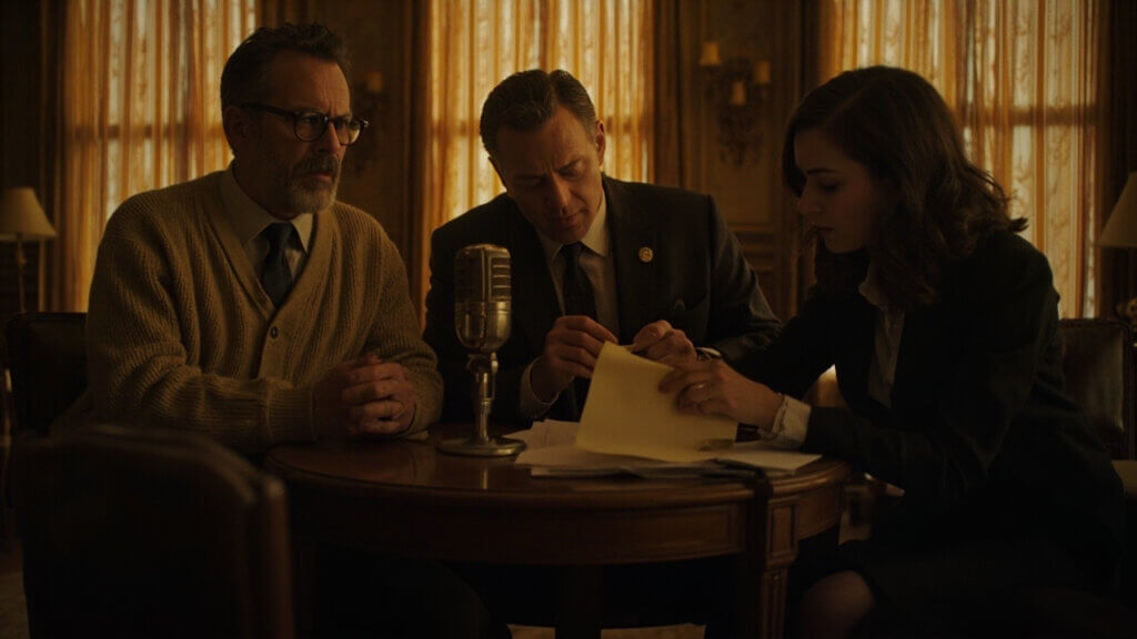 Steve Martin, Martin Short, and Selena Gomez podcasting while solving mysteries in an apartment