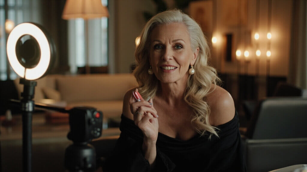 Confident woman over 50 creating a beauty and lifestyle video for YouTube