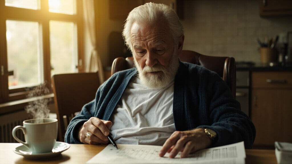 Senior man working on a crossword puzzle to keep his memory sharp and brain engaged