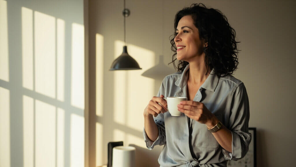 Senior woman speaking to a smart device for help with reminders at home